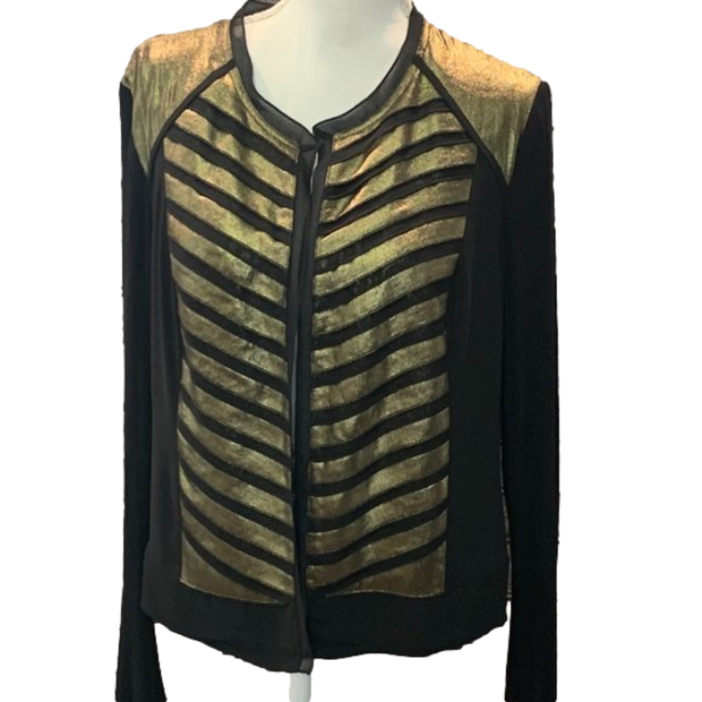 CACHE Open Front Blazer Jacket Black Gold